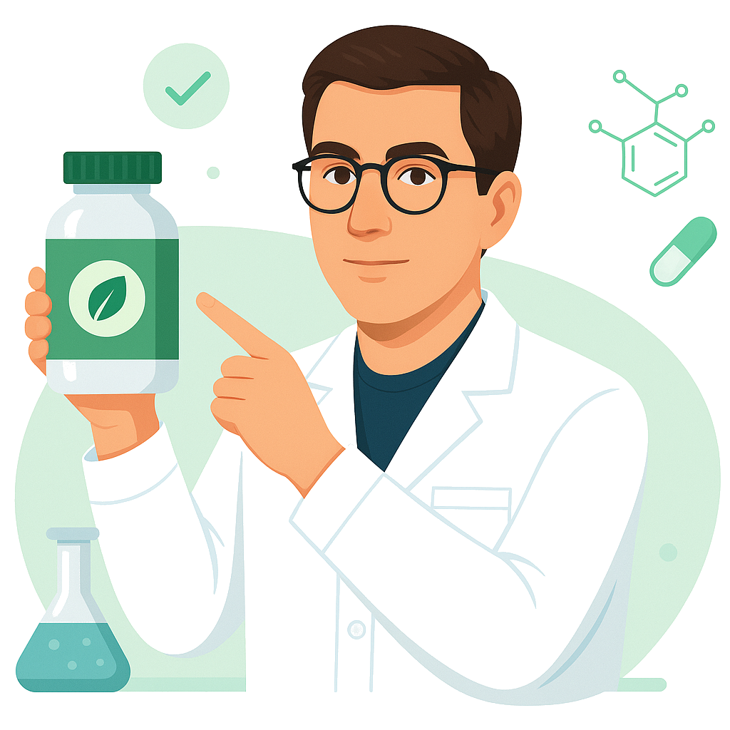 Scientifique présentant un complément alimentaire